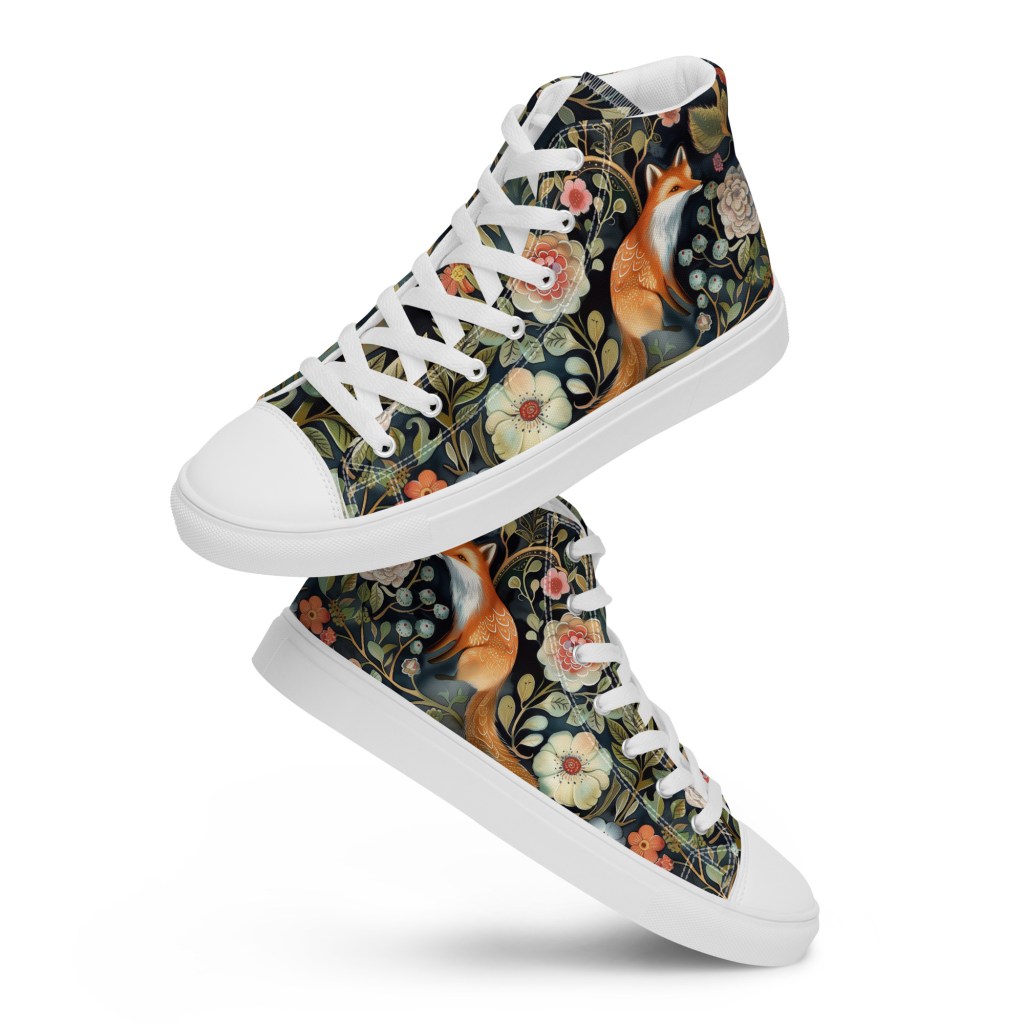 Floral Fox high top canvas shoes